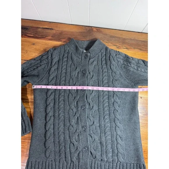 LL Bean Cable Knit Cardigan Women's Large Gray 100% Cotton Full Button Front - Picture 6 of 10